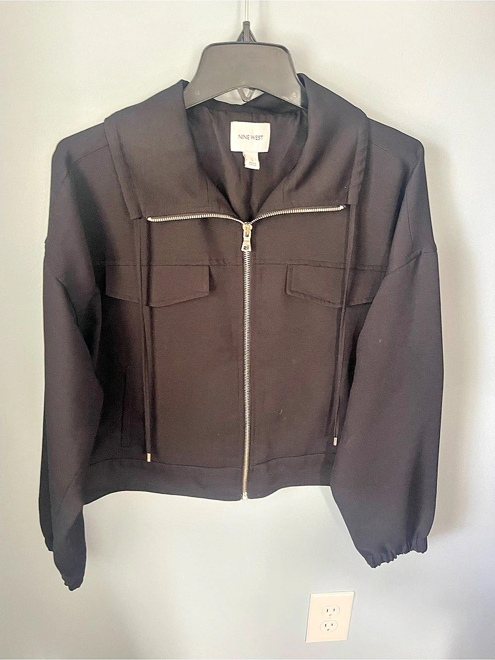 Nine West Black Utility Bomber Jacket Size Large Like New